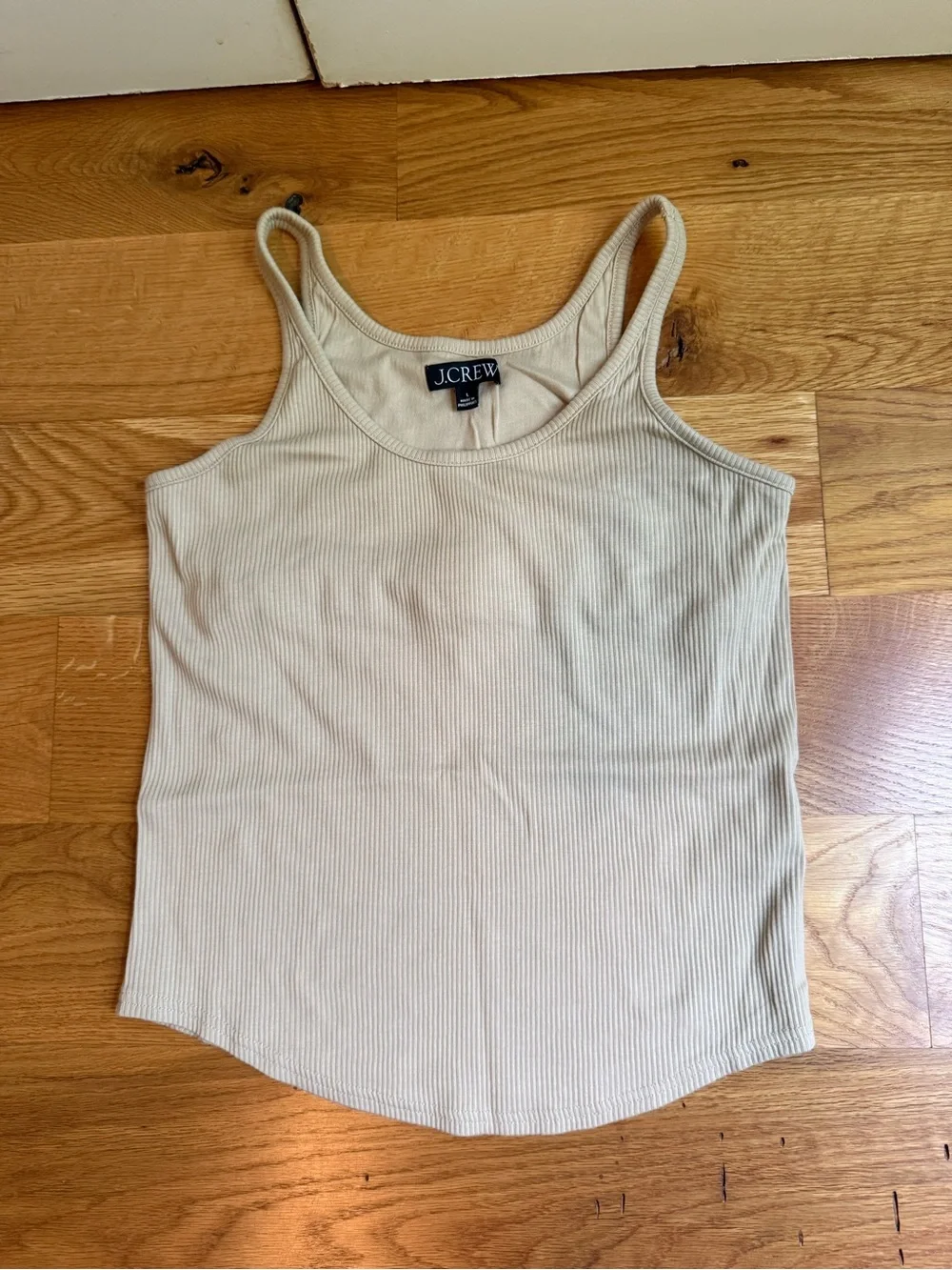 J.Crew Women's Ribbed Cream Tank Top with Shelf Bra